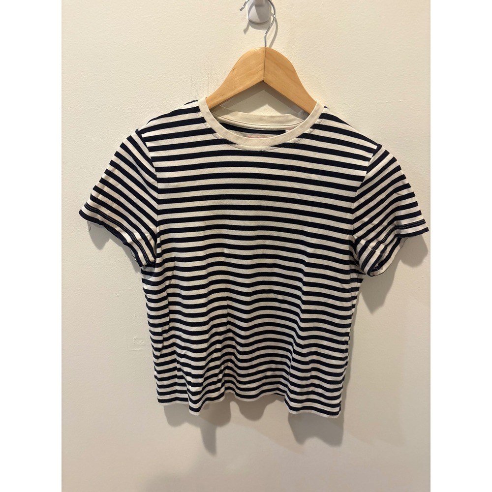 Boden Womens Navy Blue White Striped Cotton Short Sleeve T-Shirt S T1172